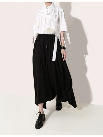 BLACK EMPIRE CASUAL CROPPED WIDE-LEG PANTS