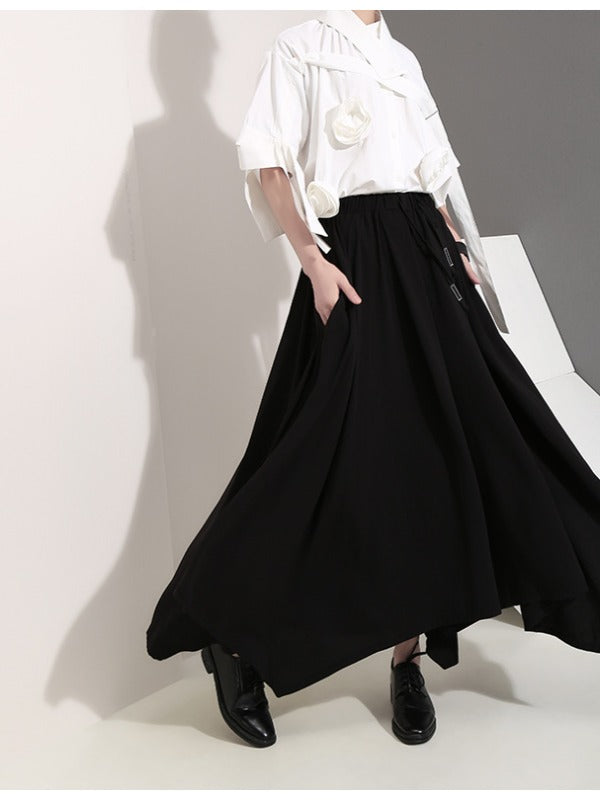 BLACK EMPIRE CASUAL CROPPED WIDE-LEG PANTS