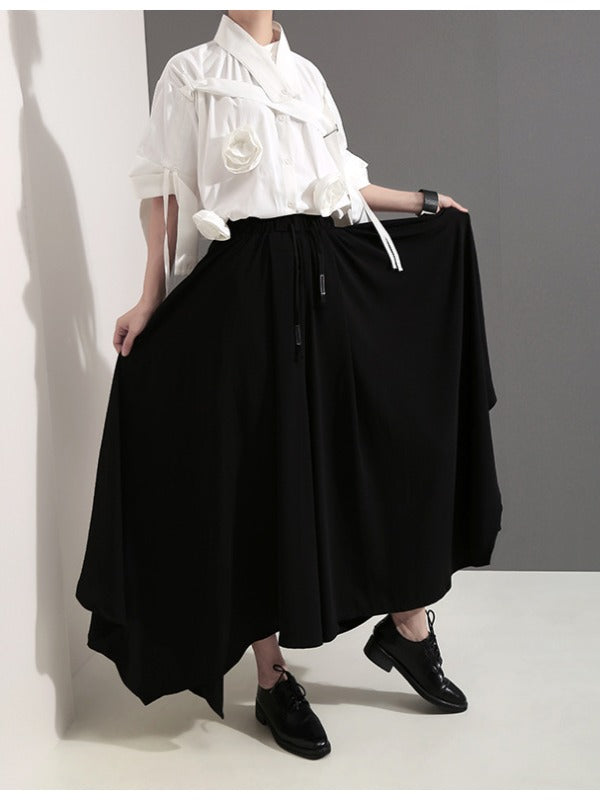 BLACK EMPIRE CASUAL CROPPED WIDE-LEG PANTS