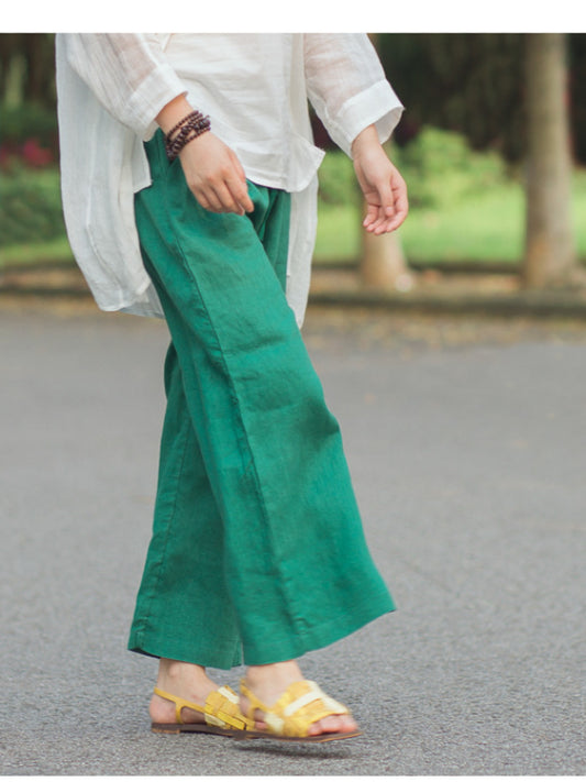 VINTAGE LINEN DRAPE WIDE LEG PANTS