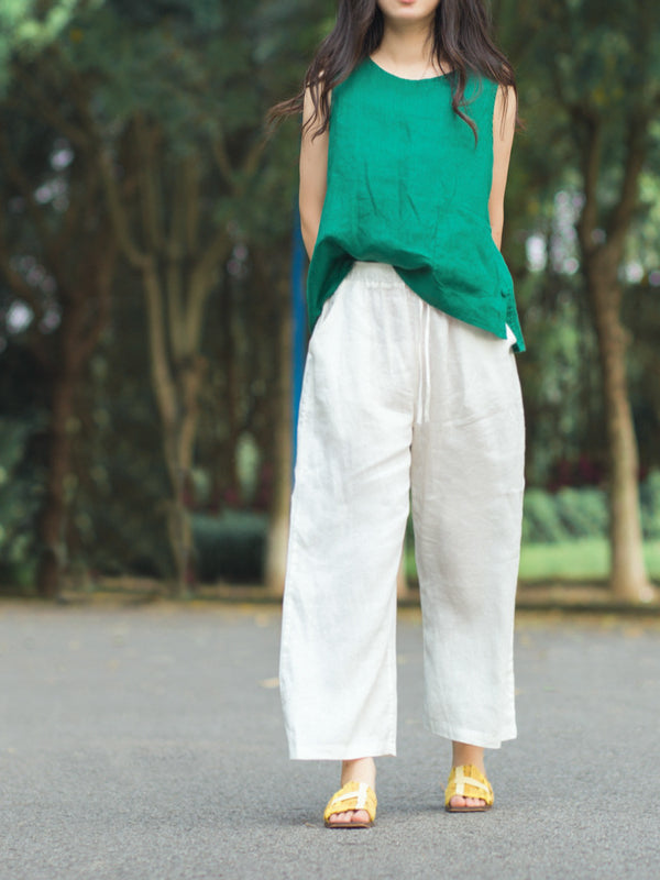 VINTAGE LINEN DRAPE WIDE LEG PANTS