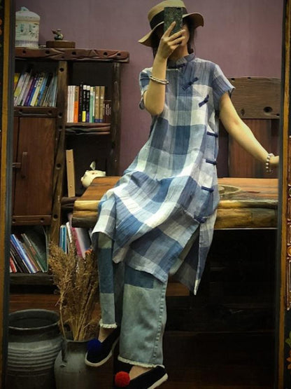 ORIGINAL DESIGNED PLAID BUTTON DRESS