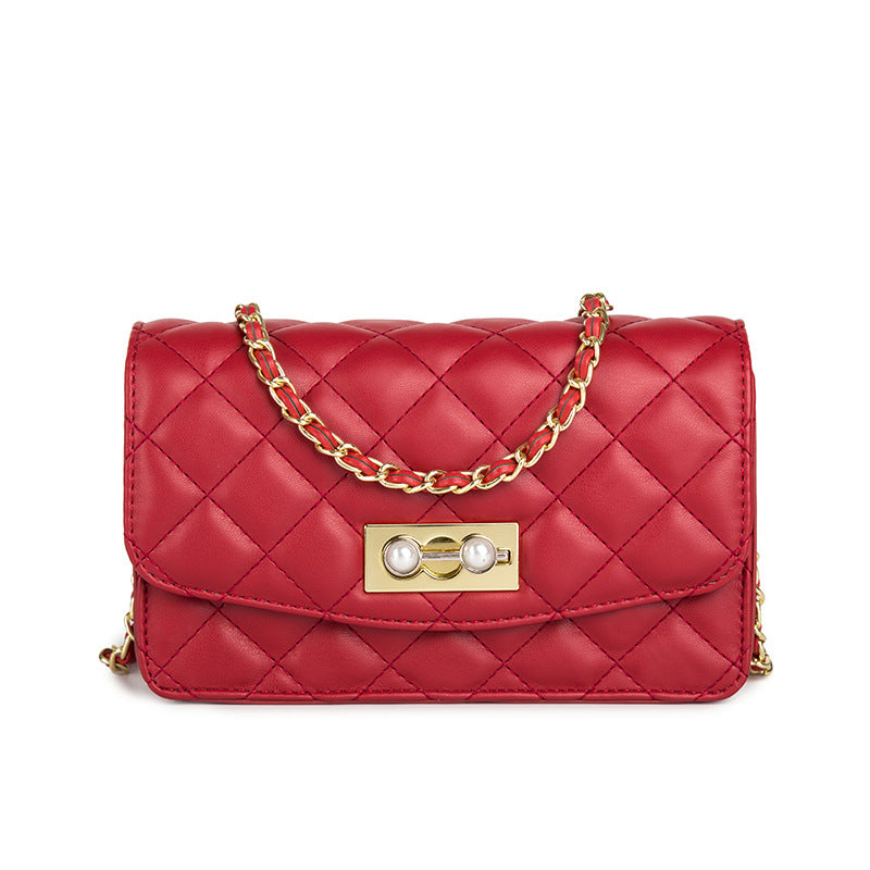 Pearl lock chain shoulder slant small square bag