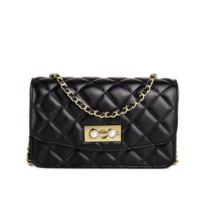 Pearl lock chain shoulder slant small square bag