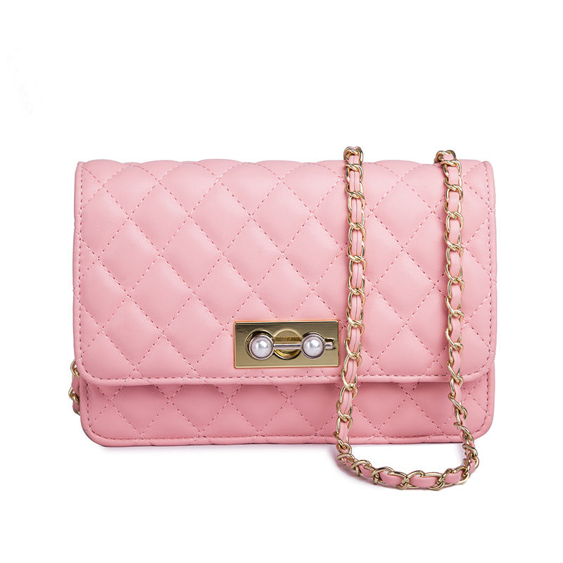 Pearl lock chain shoulder slant small square bag