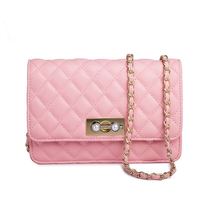 Pearl lock chain shoulder slant small square bag