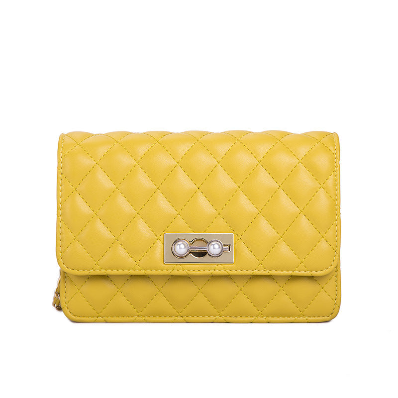 Pearl lock chain shoulder slant small square bag