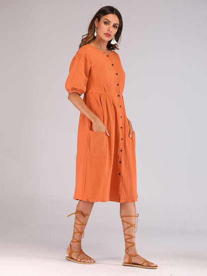 Casual Round-Neck solid Midi Dresses