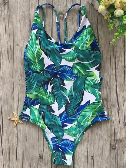 Digital Printed Backless One-piece Swimwear