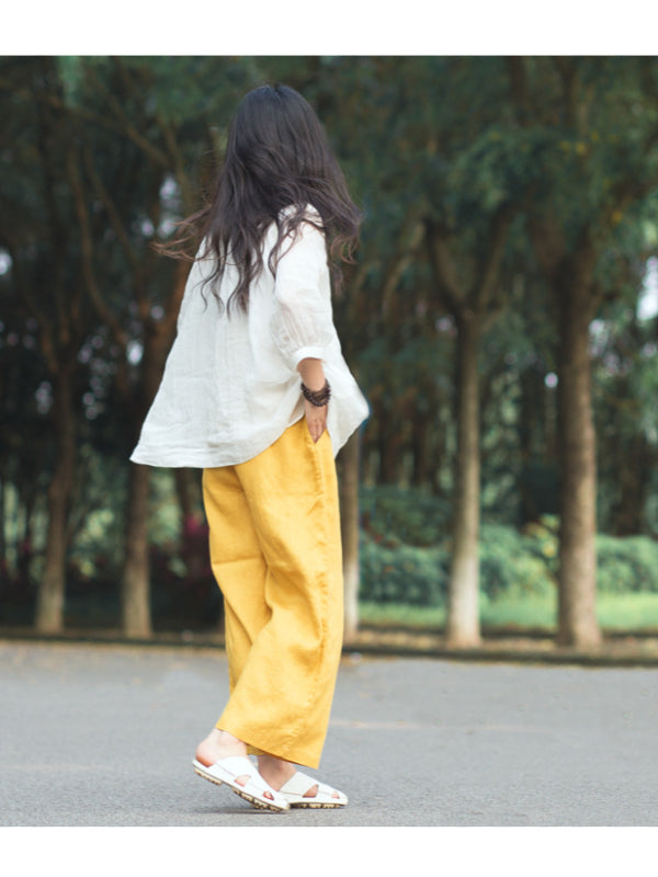 VINTAGE LINEN DRAPE WIDE LEG PANTS