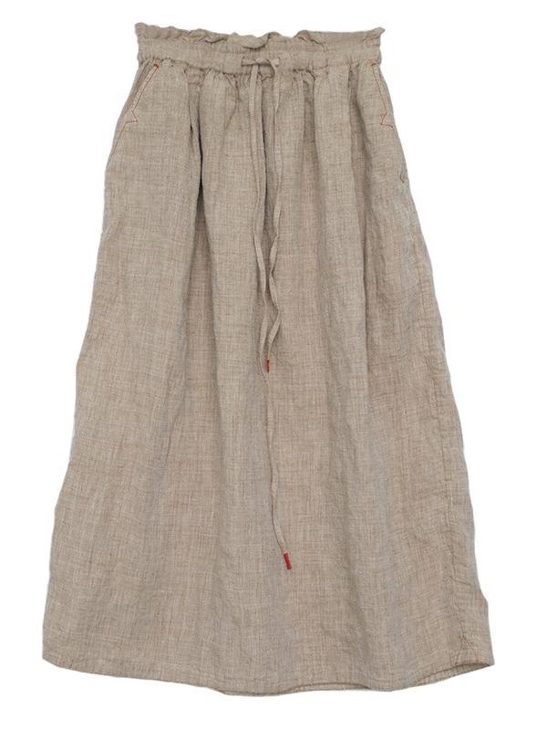VINTAGE SOLID LINEN DRAWSTRING SKIRT