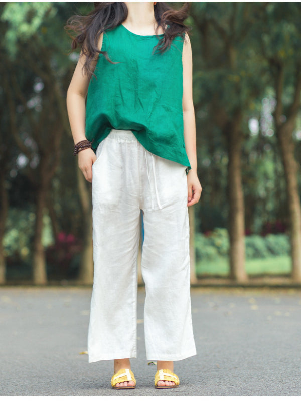 VINTAGE LINEN DRAPE WIDE LEG PANTS