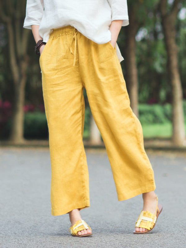 VINTAGE LINEN DRAPE WIDE LEG PANTS