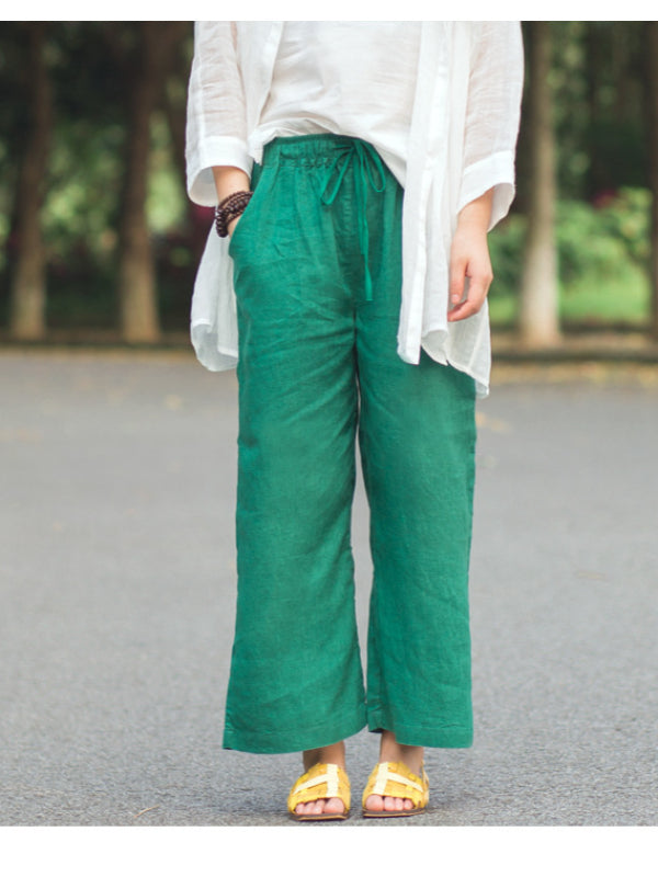 VINTAGE LINEN DRAPE WIDE LEG PANTS