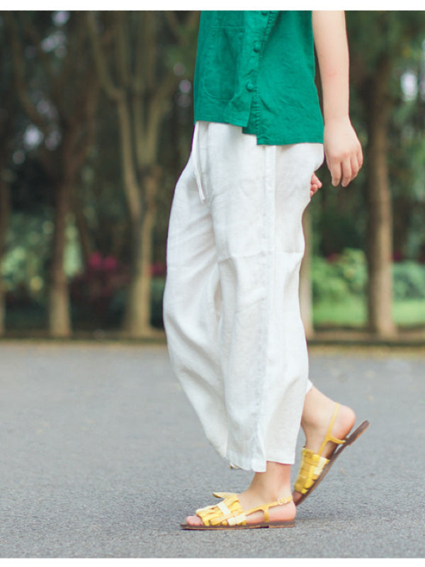 VINTAGE LINEN DRAPE WIDE LEG PANTS