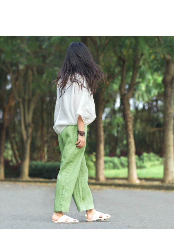 VINTAGE LINEN DRAPE WIDE LEG PANTS