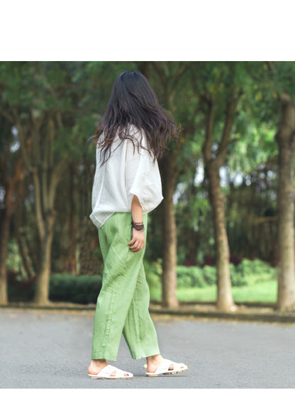 VINTAGE LINEN DRAPE WIDE LEG PANTS