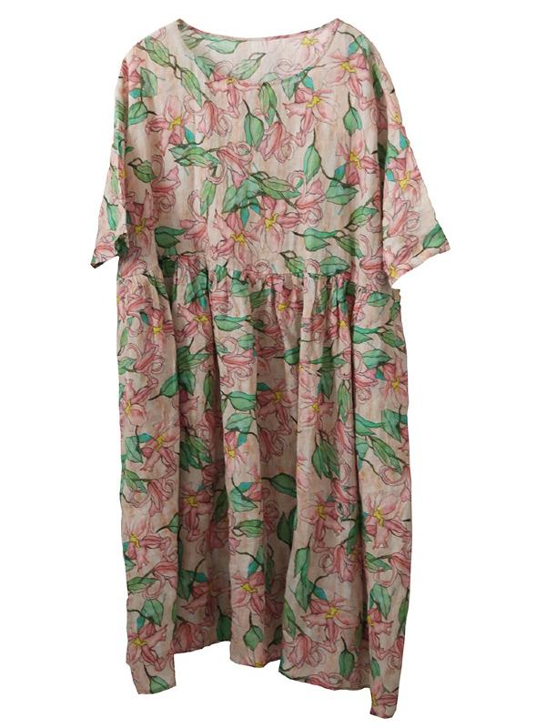 VINTAGE FLORAL PRINTED PLEATED SHORT DRESS