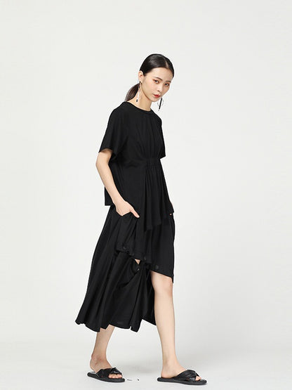 Stylish Black Cropped Button Splicing Skirt