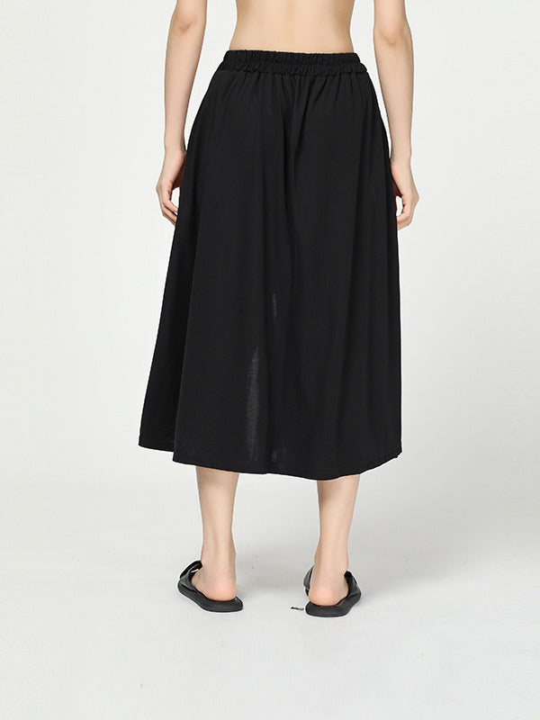 Stylish Black Cropped Button Splicing Skirt