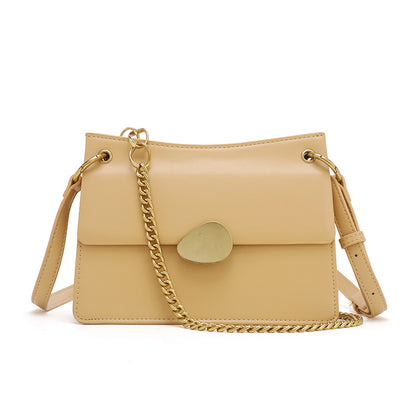 Leather one-shoulder slanted gold lock bag