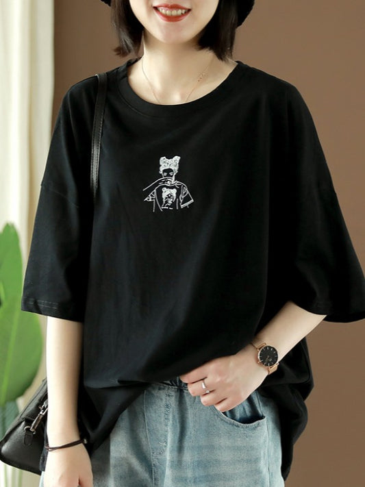 Loose Casual Printed Long Sleeve Round Neck T-Shirt