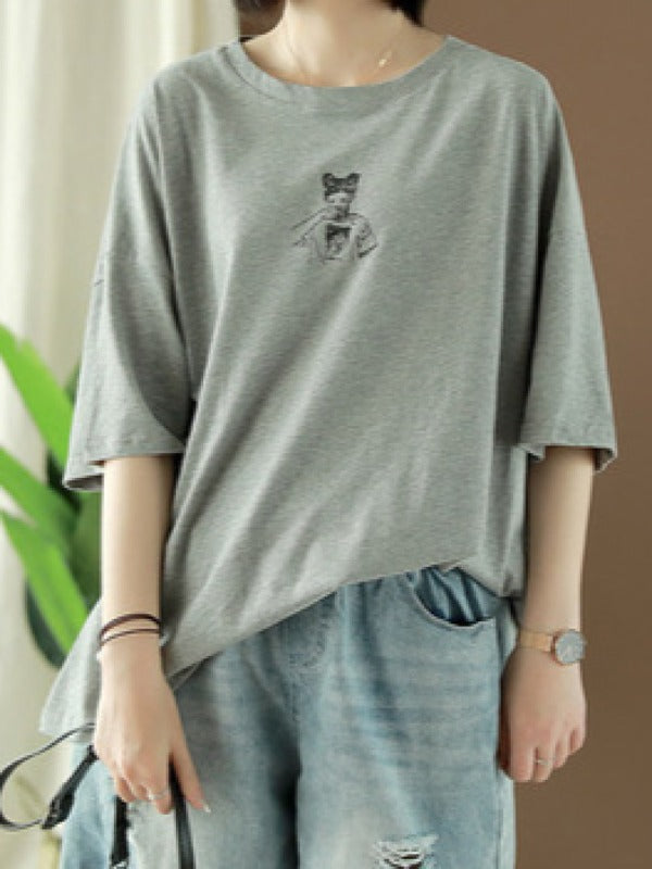 Loose Casual Printed Long Sleeve Round Neck T-Shirt