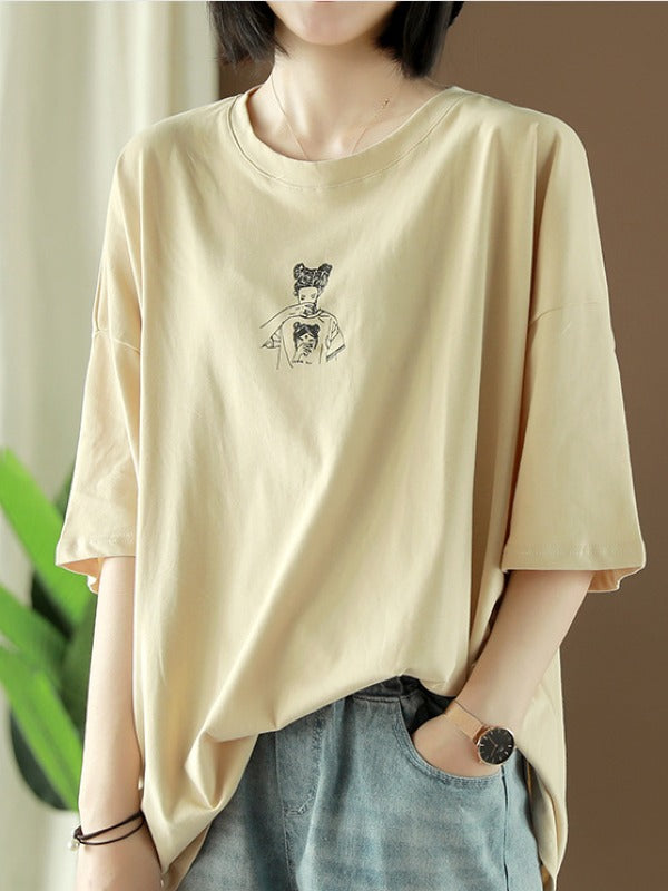 Loose Casual Printed Long Sleeve Round Neck T-Shirt