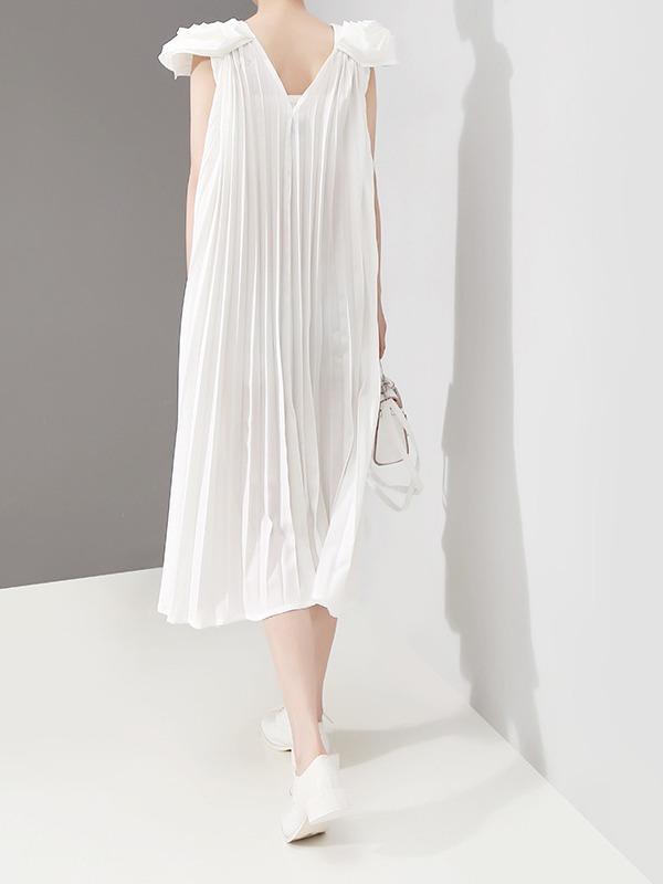 Fashion Solid Petal Sleeve Pleats Dress