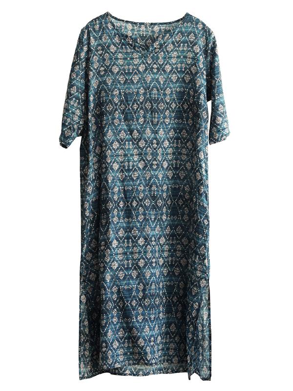 VINTAGE FLORAL PRINTED SPLIT-SIDE MIDI DRESS