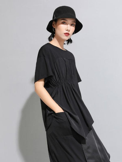 Casual Cropped Ruffled Black T-Shirts