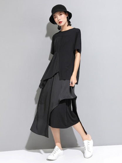 Casual Cropped Ruffled Black T-Shirts