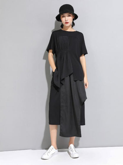 Casual Cropped Ruffled Black T-Shirts