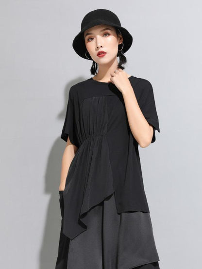 Casual Cropped Ruffled Black T-Shirts