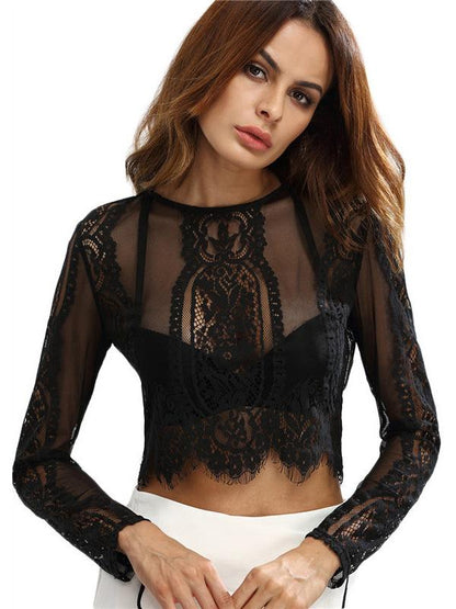 Lace See-through Long Sleeves T-shirt