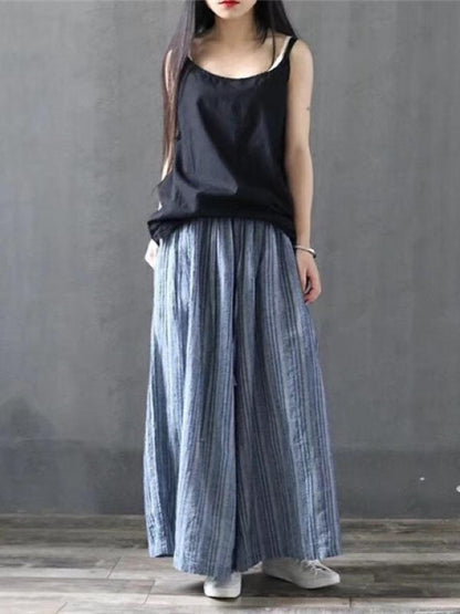 RETRO LINEN STRIPED WIDE LEG CULOTTES