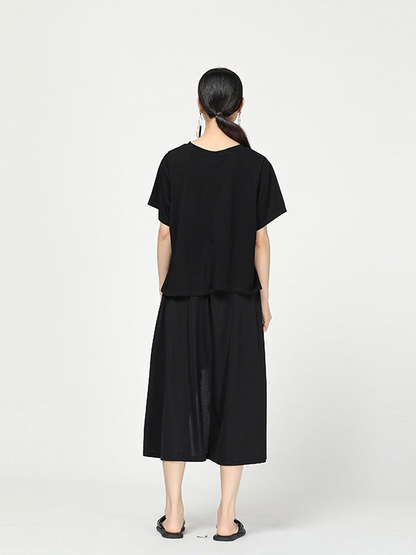 Stylish Black Cropped Button Splicing Skirt