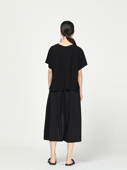 Stylish Black Cropped Button Splicing Skirt