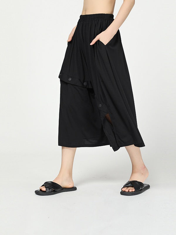 Stylish Black Cropped Button Splicing Skirt