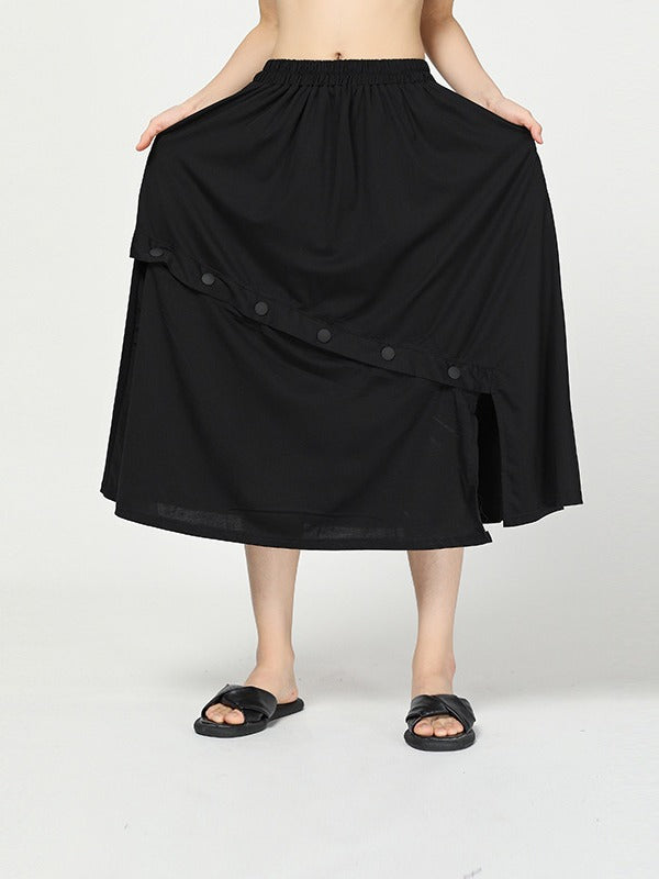 Stylish Black Cropped Button Splicing Skirt