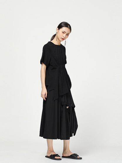 Stylish Black Cropped Button Splicing Skirt