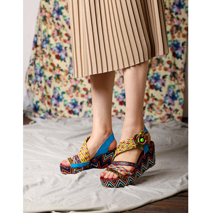 Weaving sandals with thick soles by retro-national style