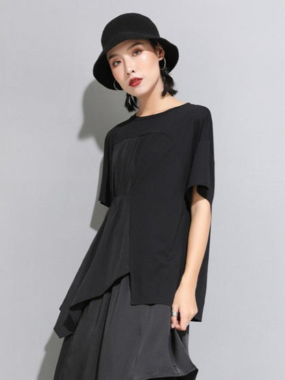 Casual Cropped Ruffled Black T-Shirts