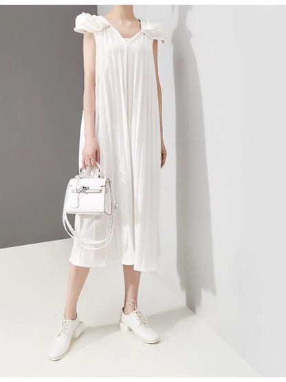 Fashion Solid Petal Sleeve Pleats Dress