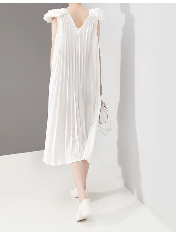 Fashion Solid Petal Sleeve Pleats Dress