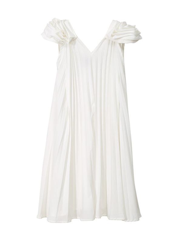 Fashion Solid Petal Sleeve Pleats Dress