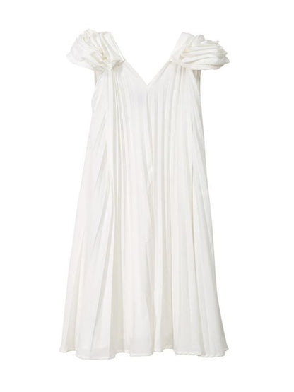 Fashion Solid Petal Sleeve Pleats Dress