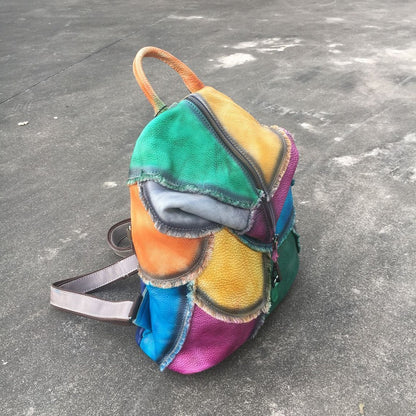 Vintage women's handbag hand-retouched backpack
