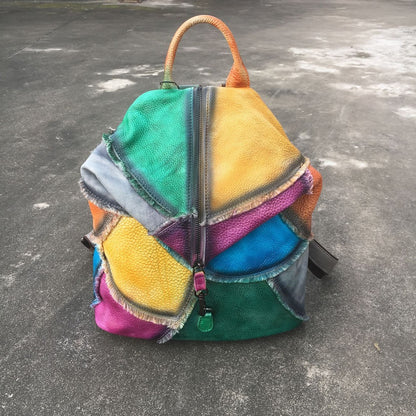 Vintage women's handbag hand-retouched backpack