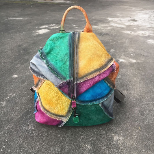 Vintage women's handbag hand-retouched backpack